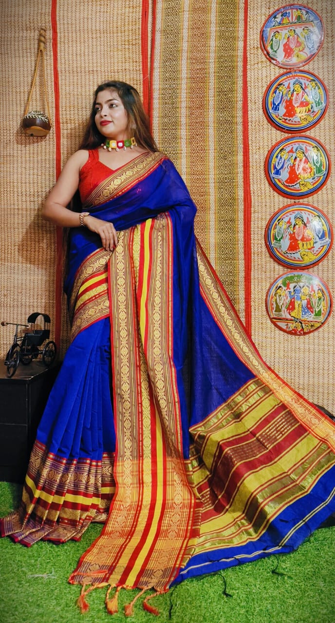 Handloom khadi cotton box buti saree with blouse