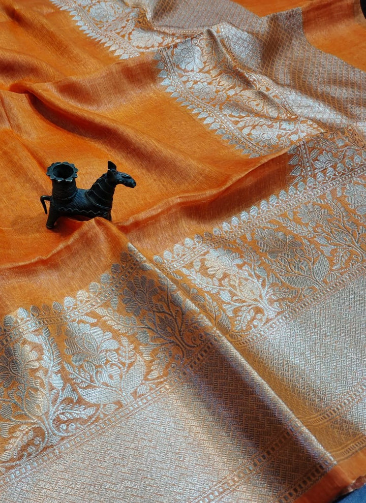 Pure Handwoven Silk Linen Banarasi