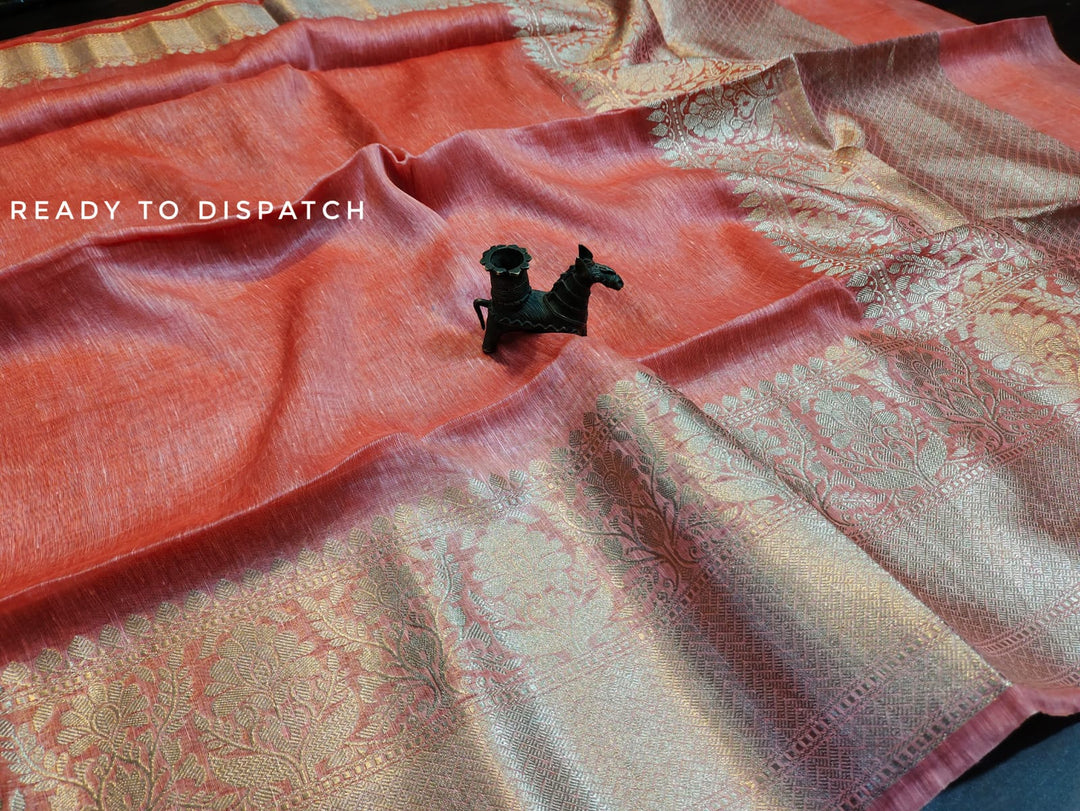 Pure Handwoven Silk Linen Banarasi