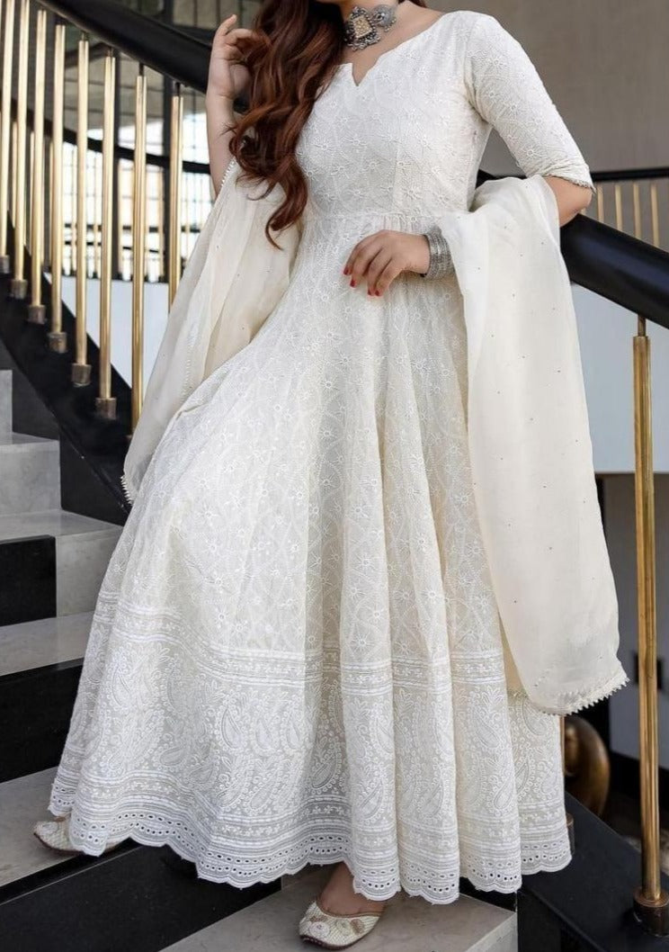 White Chikankari Kurti Set