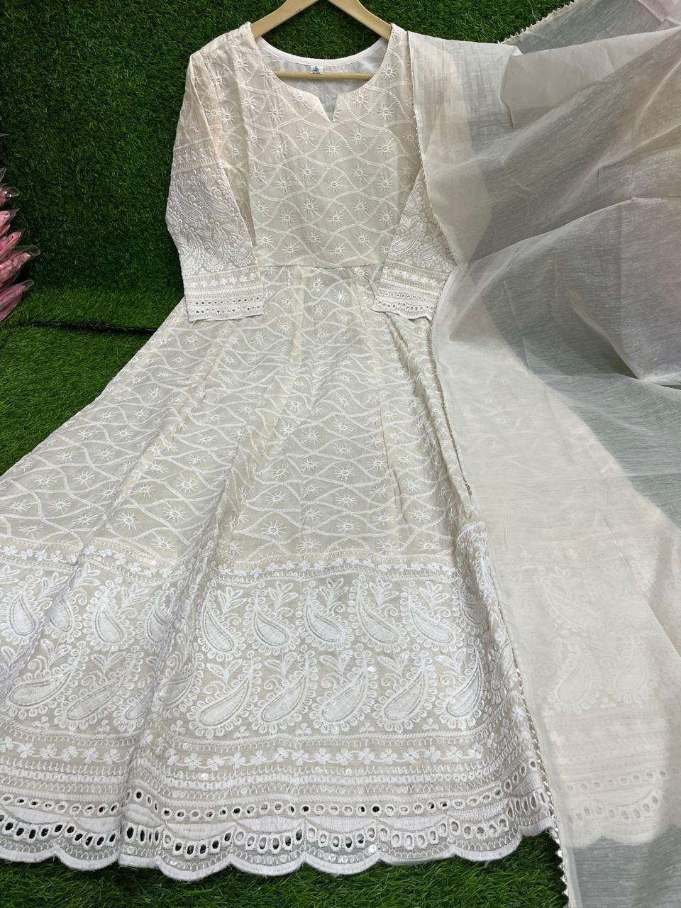 white chicken dress design Most Stylish Beautiful White Chicken Cotton Dress For Summer