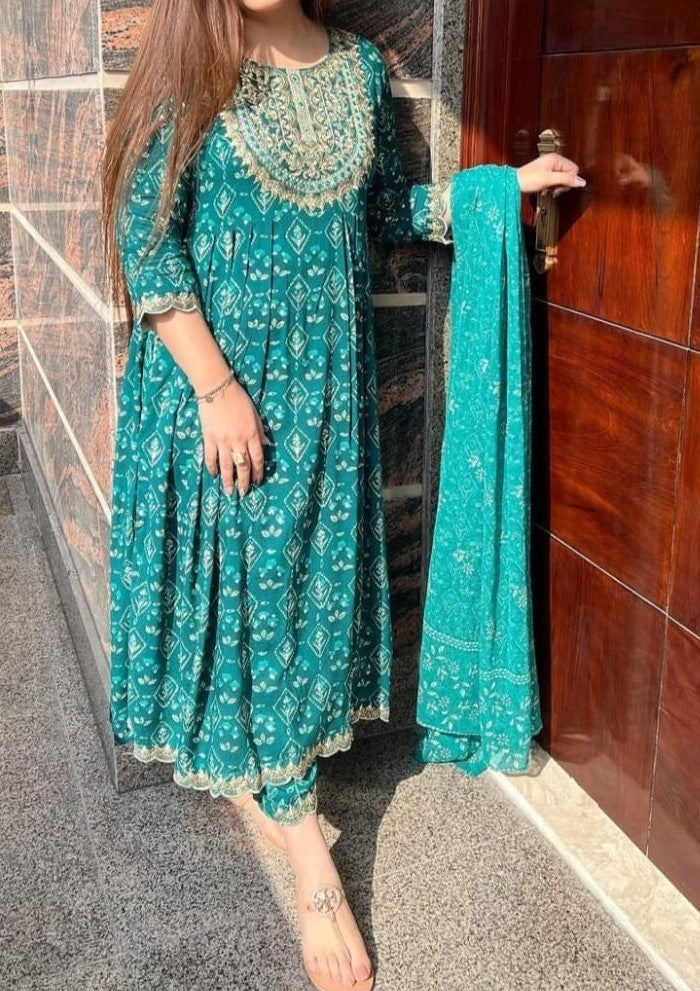 Green Jaipur Kurta Pant Dupatta Set