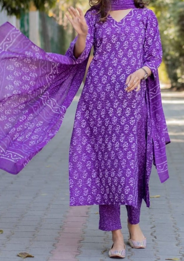 Generosity Of Dark Violet Cotton Kurti Set