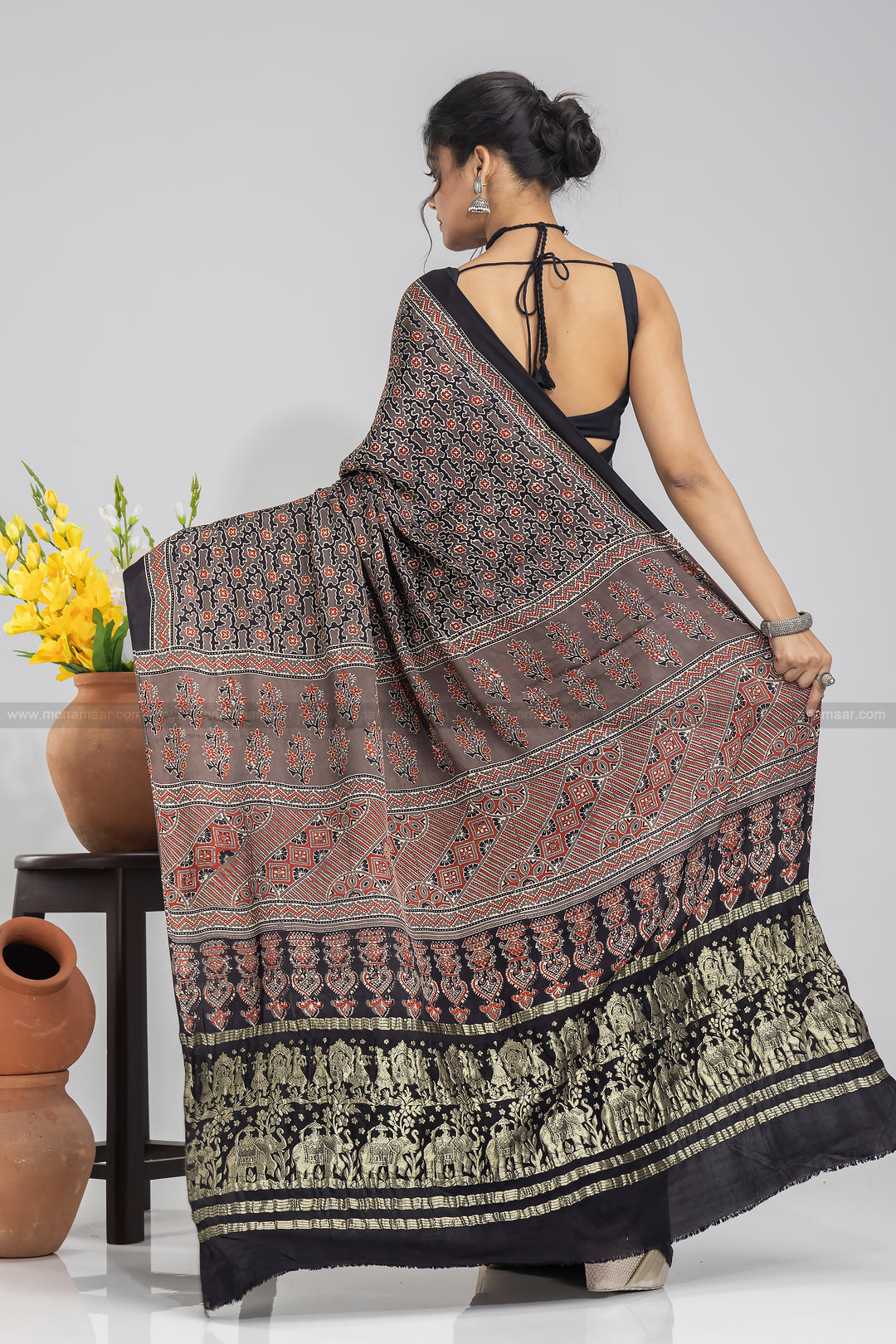 Ajrakh Block Printed Saree