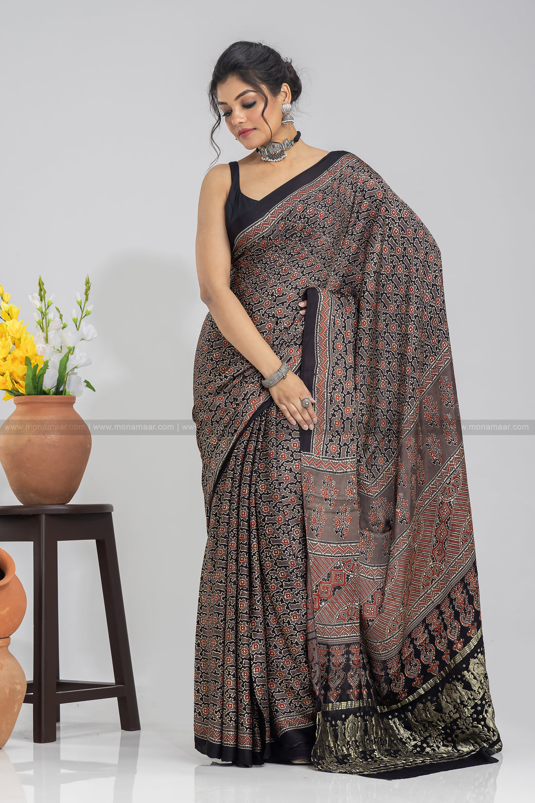 Ajrakh Block Printed Saree