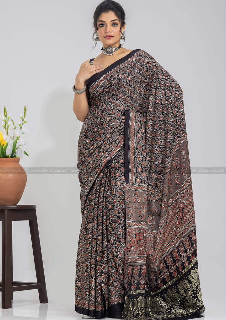 Ajrakh Block Printed Saree