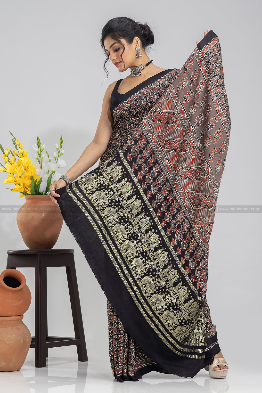 Ajrakh Block Printed Saree