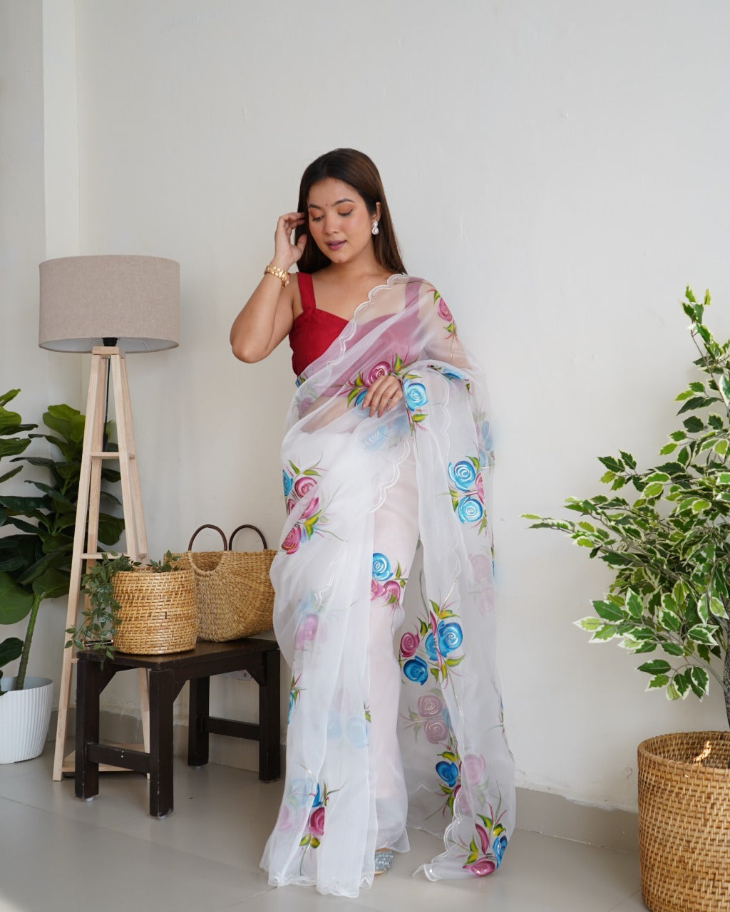 Women Digital Print Floral Organza Saree,Organza Printed Saree With  Unstitched