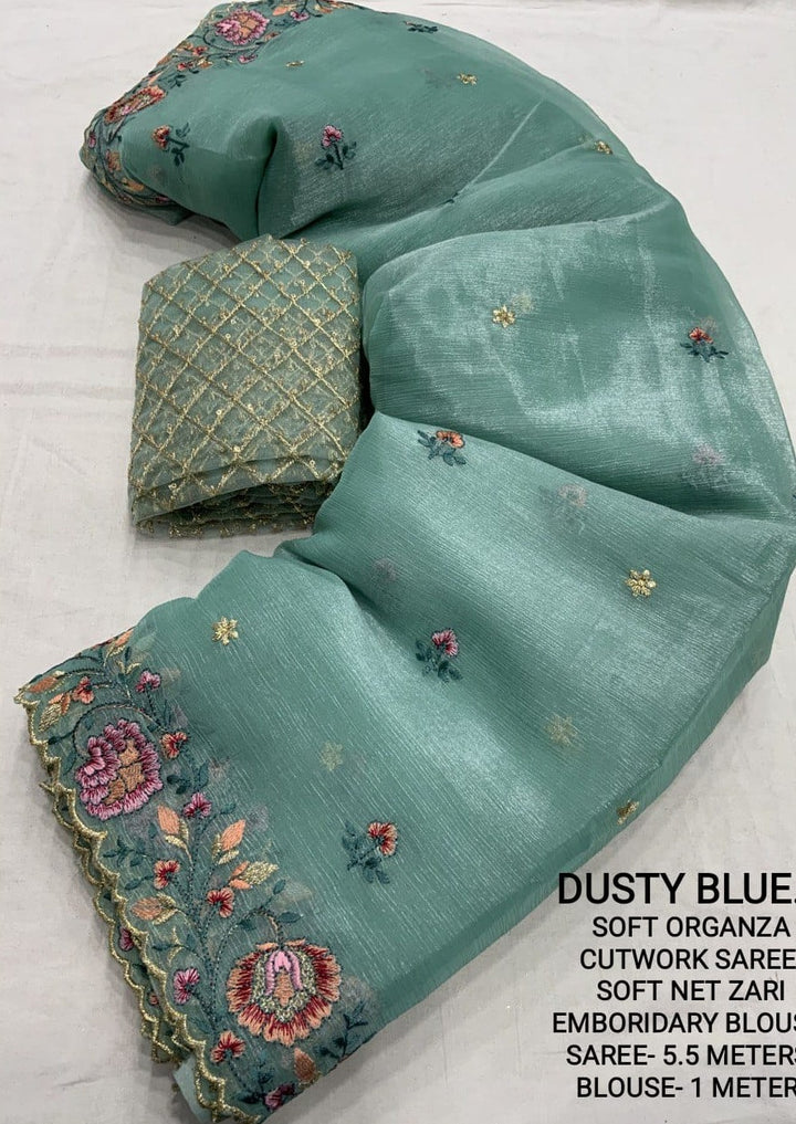 Dusty Blue Organza Saree