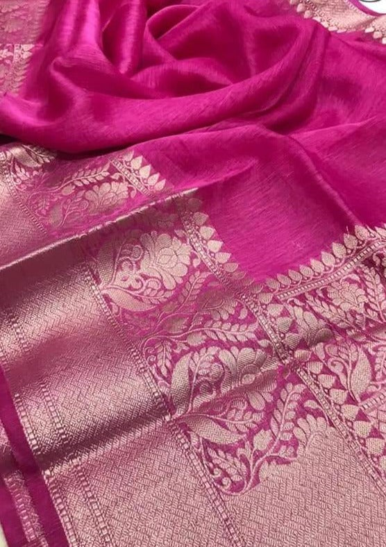 Pure Handwoven Silk Linen Banarasi