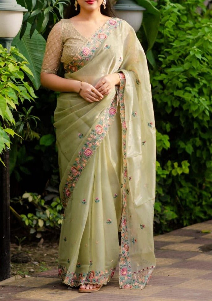 Dusty Blue Organza Saree