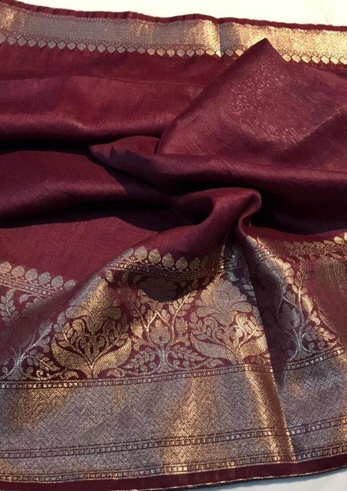 Pure Handwoven Silk Linen Banarasi