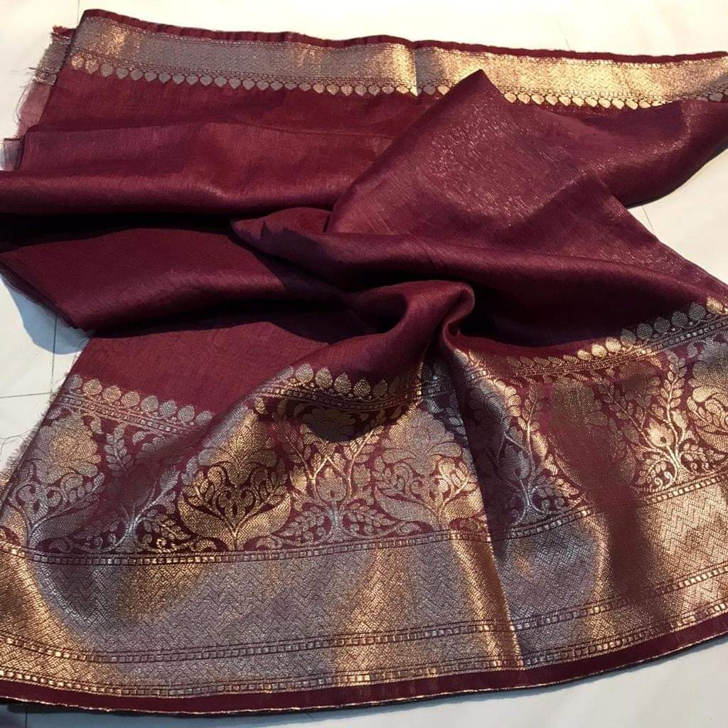 Pure Handwoven Silk Linen Banarasi