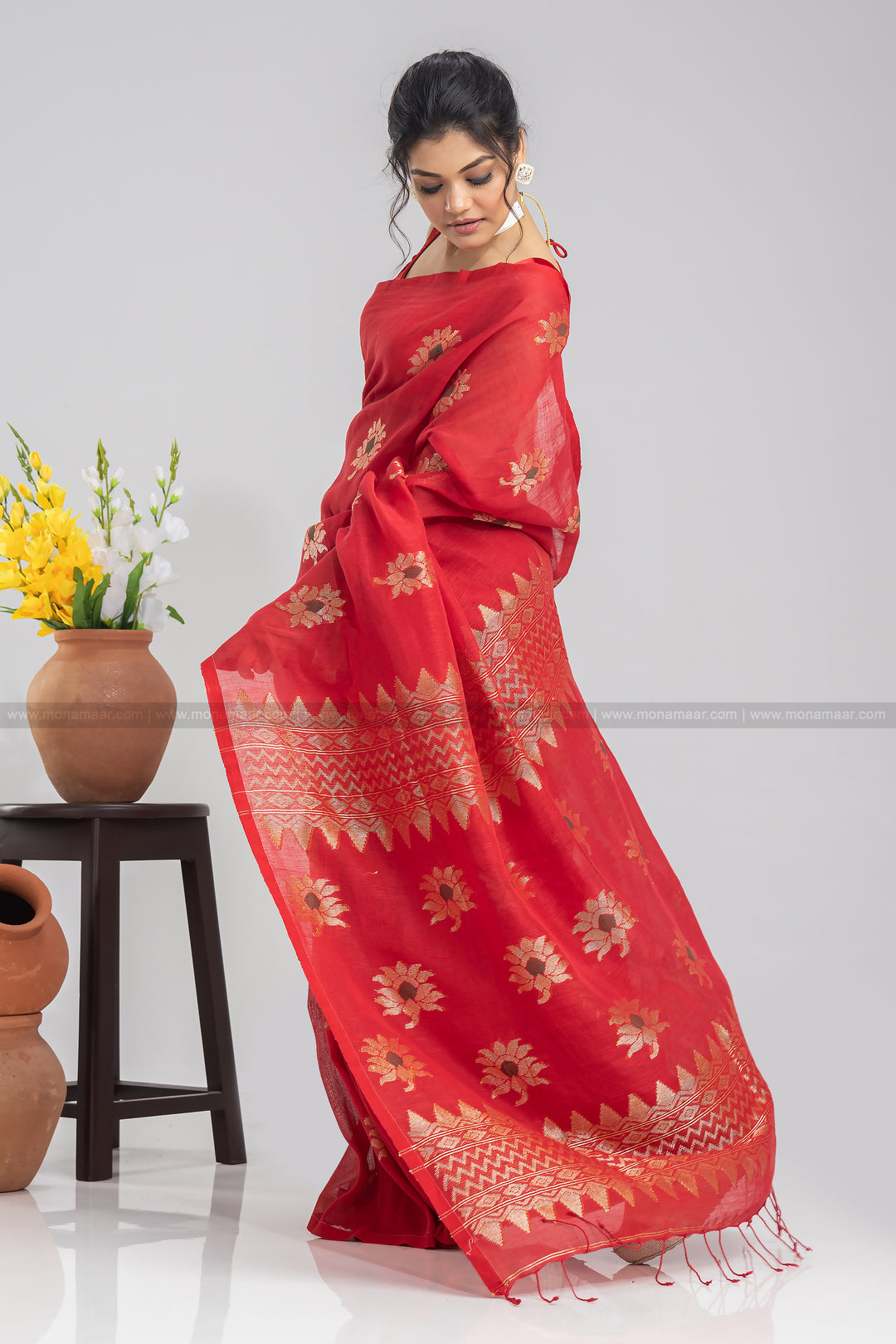 Red Linen Banarasi Saree