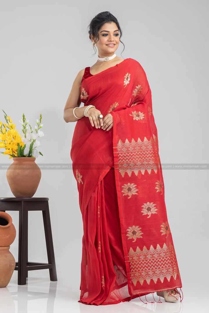 Red Linen Banarasi Saree