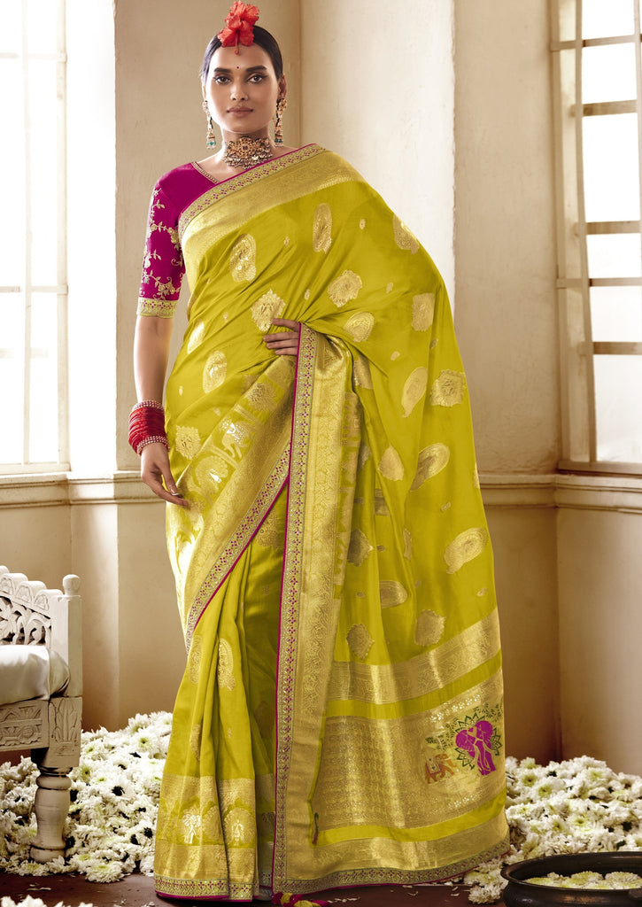 Buy Traditional Banarasi Silk Saree In Mustard Yellow Color Online -  SARV08076 | Andaaz Fashion