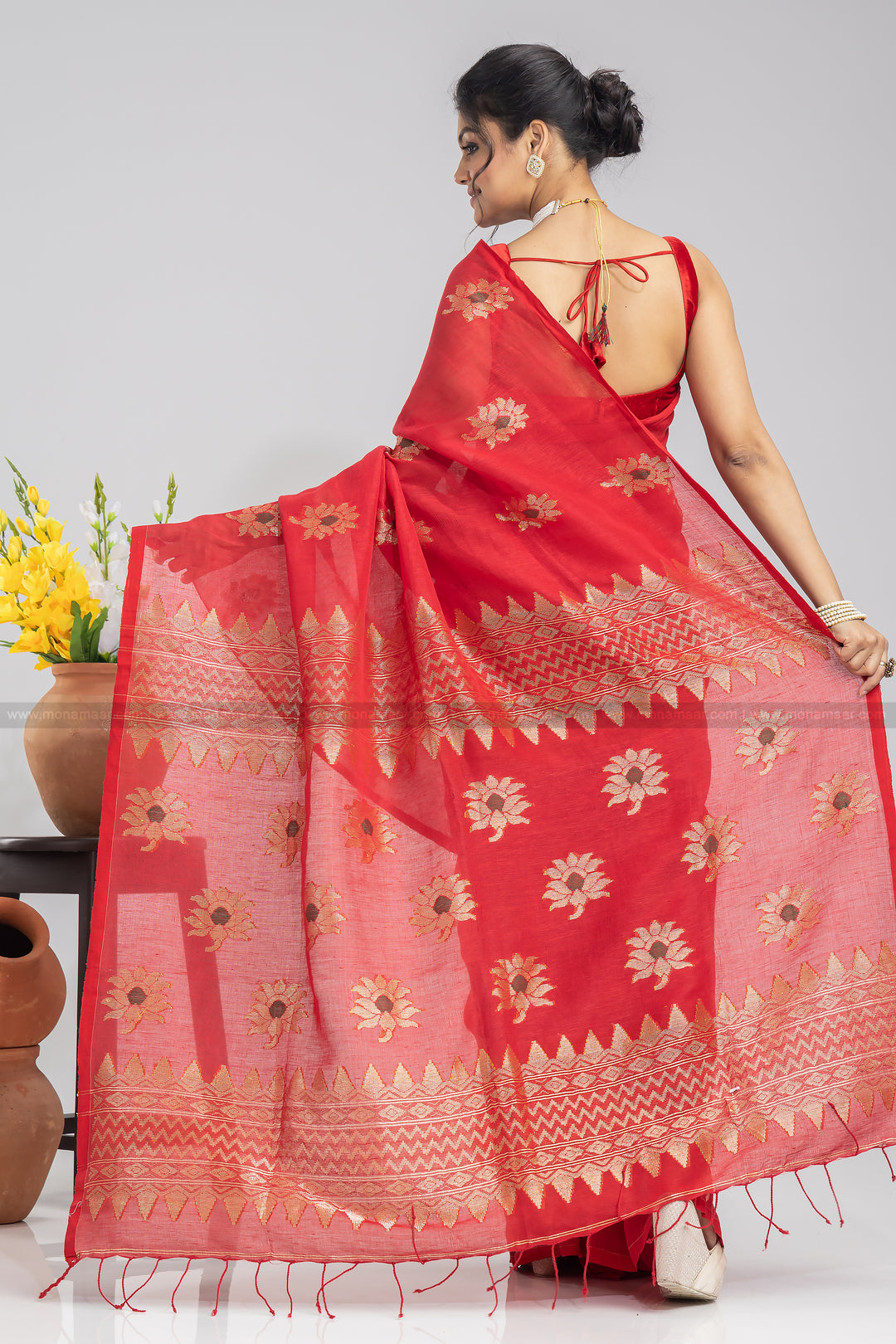 Red Linen Banarasi Saree