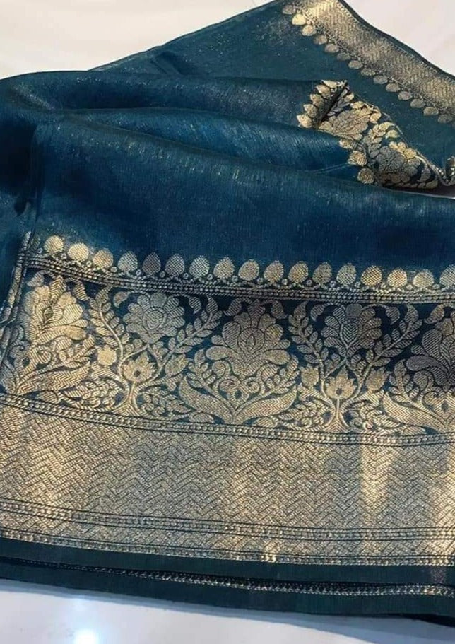 Pure Handwoven Silk Linen Banarasi