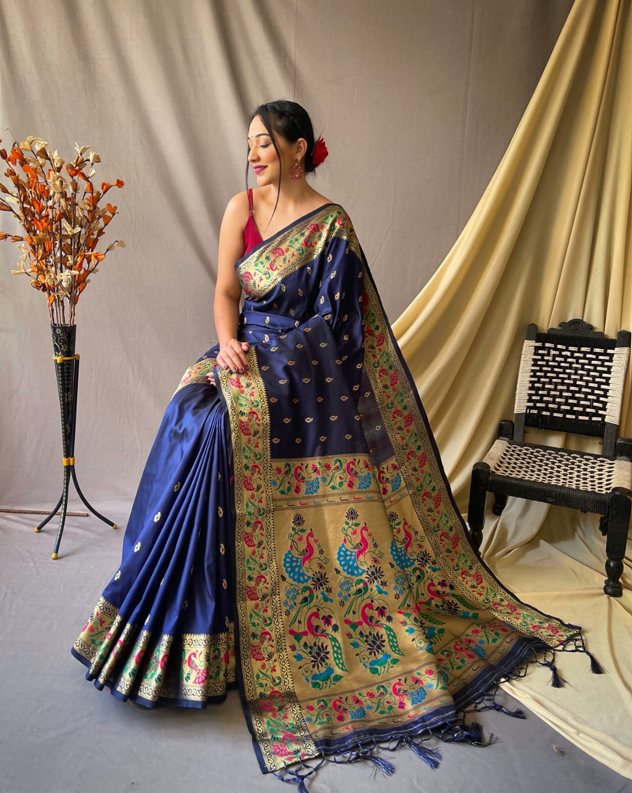 Nevy Blue Paithani Sarees – Shivansh Fab