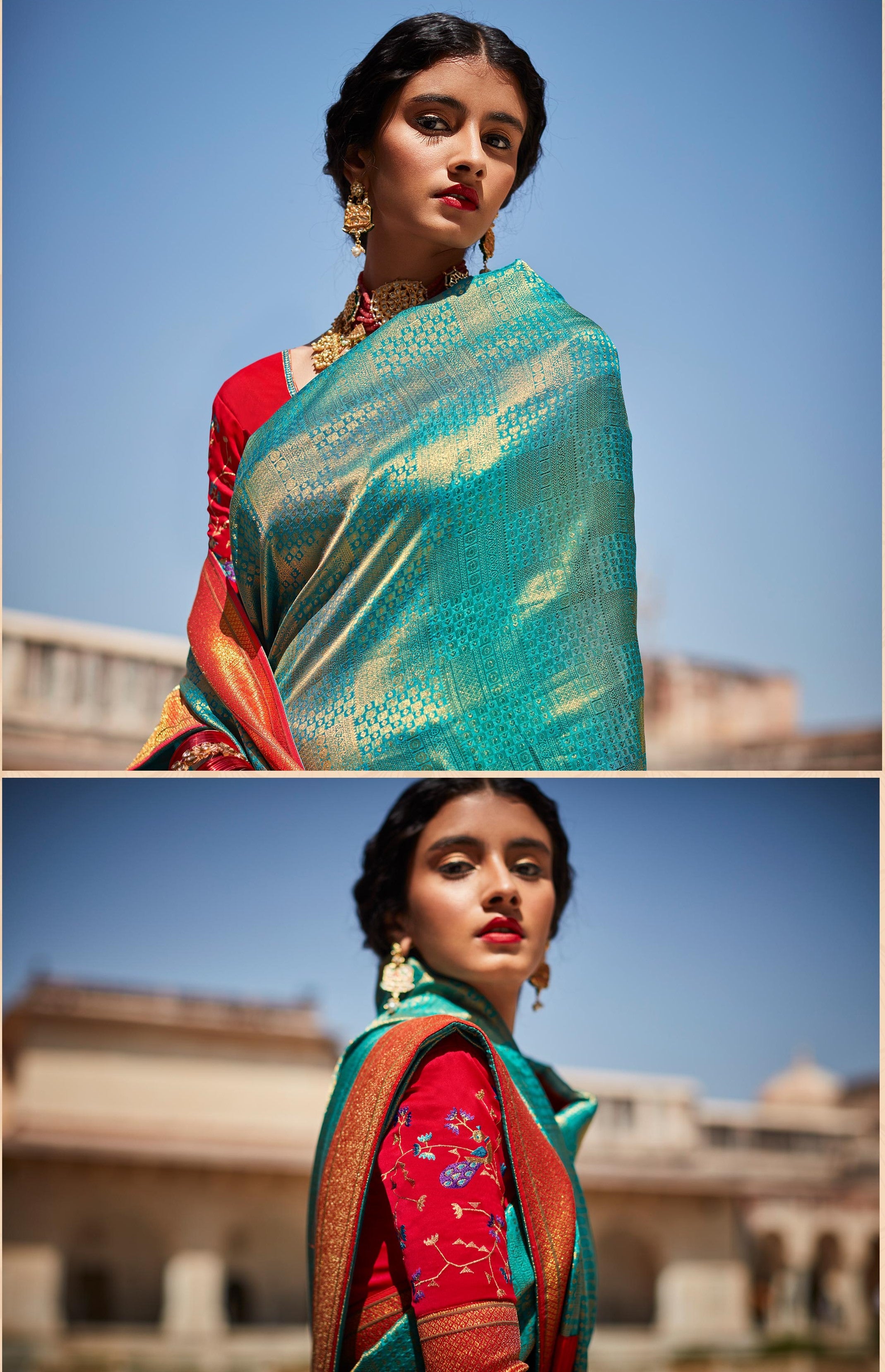 Paithani Saree, Morpich Soft Silk Saree, Peacock Pattern, Gold Zari,  Sabyasachi Inspired, With Red Designer Blouse, Customized Blouse - Etsy