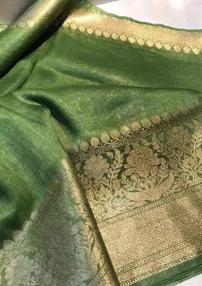 Pure Handwoven Silk Linen Banarasi