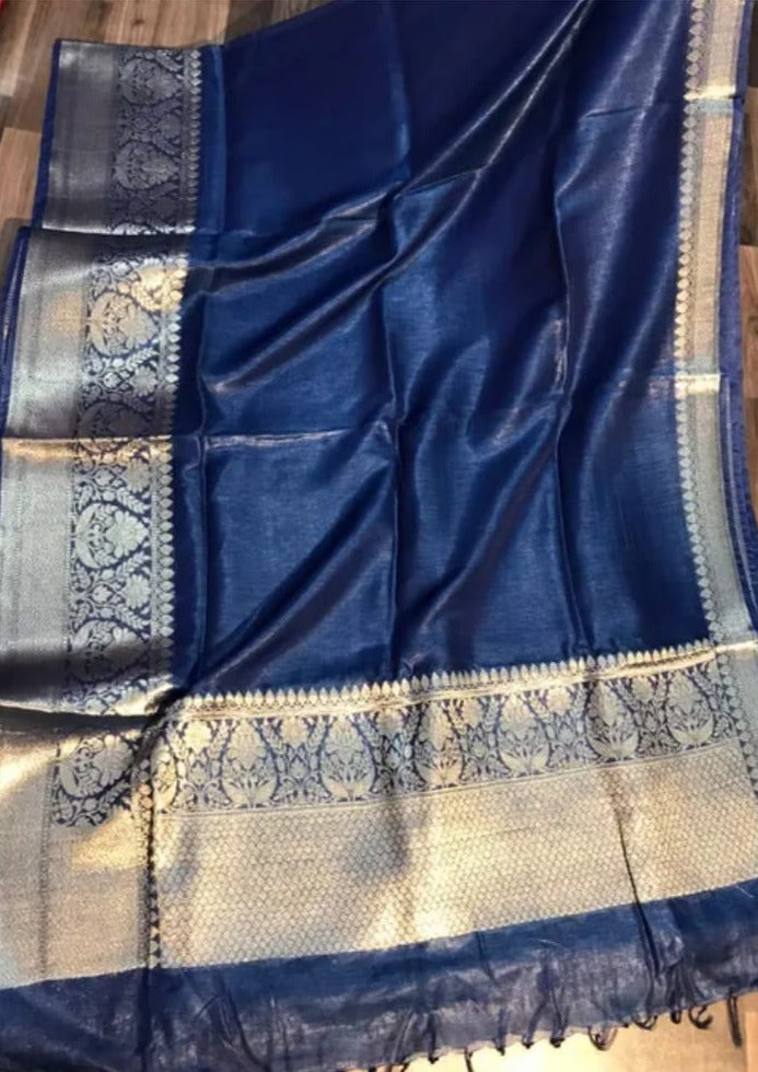 Pure Handwoven Silk Linen Banarasi