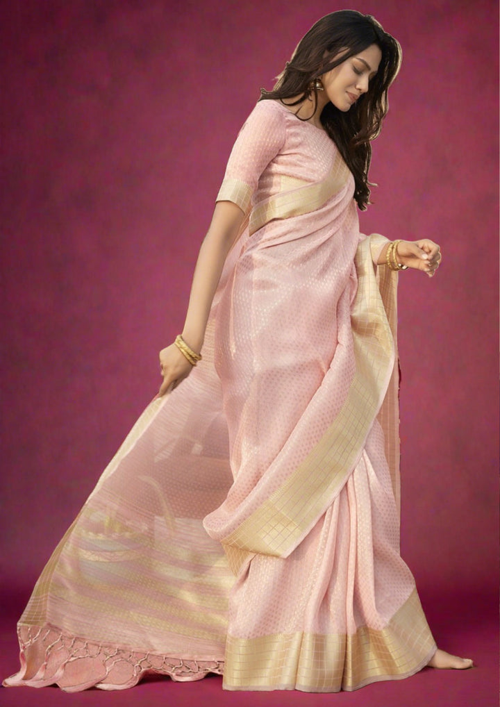 Pink Designer  Linen Saree