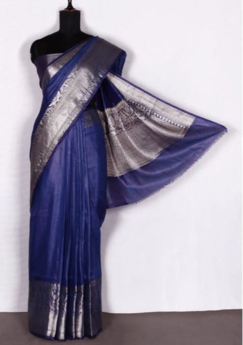 Pure Handwoven Silk Linen Banarasi